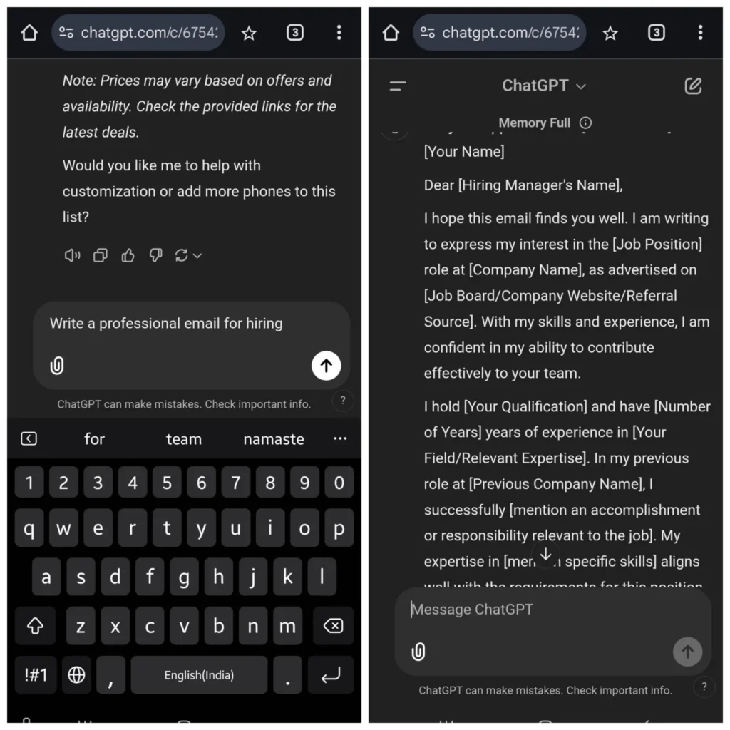 ChatGPT email writing